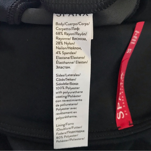 SPANX Black Panel Faux Leather Ponte Shaping Leggings Size Large - Picture 9 of 14